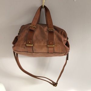 Fossil Tan Satchel gold hardware